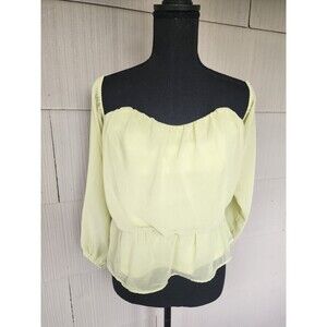 Guess Blouse Womens Medium Yellow Off Shoulder Cropped Lined Boho Top